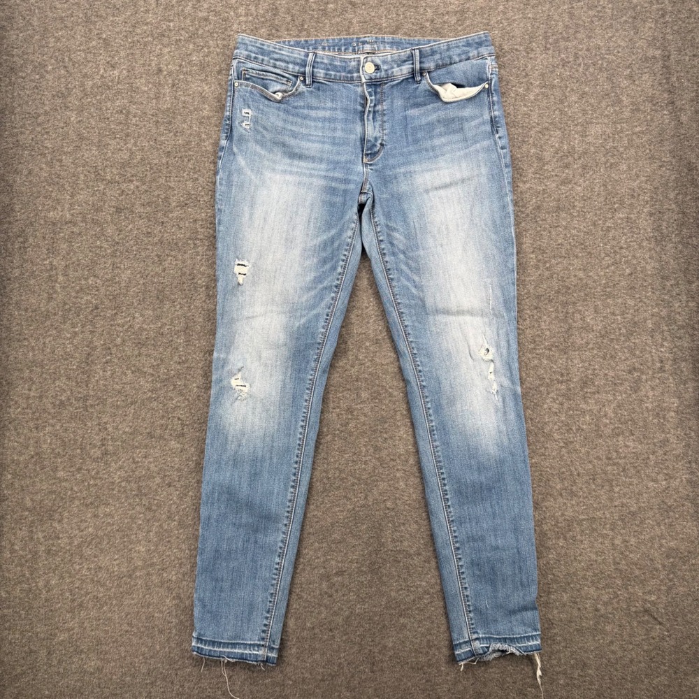 White House Black Market The Skinny Distressed Raw Hem Jeans Blue Size 12 Ankle